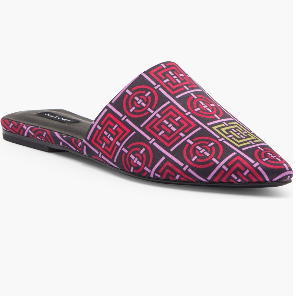 Natori Satin Geometric Pink Mules NWT